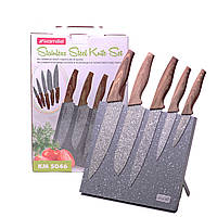 Набір ножів Kamille 6 предметів з нержавіючої сталі на підставці з мармуровим покриттям KM-5046