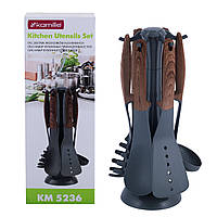 Набір кухонного приладдя з підставкою 7 предметів нейлонові з ручкою під деревот KM-5236