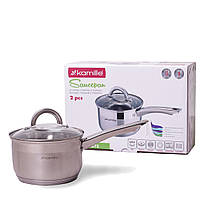 Ківш з кришкою 1.5 л з нержавіючої сталі для індукції і газу KM-4227S