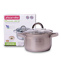 Каструля 2.5 л з нержавіючої сталі з кришкою і порожнистими ручками для індукції