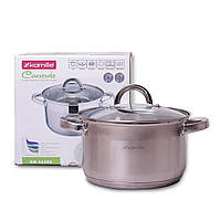 Каструля 3.8 л з нержавіючої сталі з кришкою і порожнистими ручками для індукції