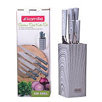 Набір ножів 6 предметів з нержавіючої сталі (5 ножів+підставка) KM-5041