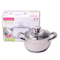 Каструля 2.9 л з нержавіючої сталі з кришкою і порожнистими ручками для індукції
