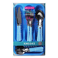 Набір столових приладів 24 пр. з нержавіючої сталі з пластиковими ручками і підставкою