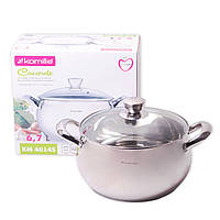 Каструля 6.7 л з нержавіючої сталі з кришкою і порожнистими ручками для індукції