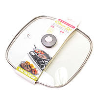 Кришка скляна квадратна 28см з металевим обідком KM-0828GR