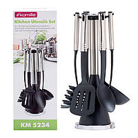 Набір кухонного приладдя з підставкою 7 предметів з нержавіючої сталі KM-5234