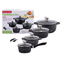 Набір посуду з литого алюмінію 9 предметів для індукції і газу (1.5 л, 1.25 л, 2.3 л, 4.5 л) KM-4429
