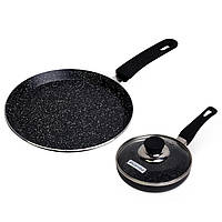 Набір сковорода млинна 22см і 14см з алюмінію з кришкою і мармуровим покриттям для індукції