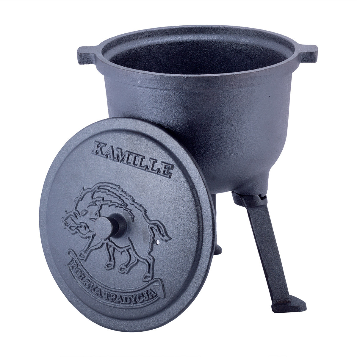 Казан чавунний 7л з кришкою Kamille на ніжках для приготування їжі на вогні і плити KM-4801V, фото 1