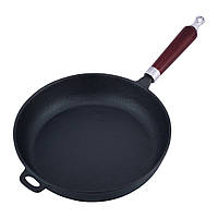 Сковорода чавунна Kamille 28.5 см з дерев'яною ручкою для індукції і газу для приготування їжі KM-4812V