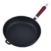 Сковорода чавунна Kamille 30.5 см з дерев'яною ручкою для індукції і газу для приготування їжі KM-4813V