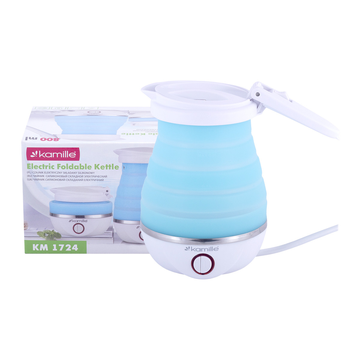 Чайник електричний силіконовий 0,8 л., блакитний з білим KM-1724, фото 1