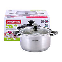 Каструля з кришкою 4.5 л з нержавіючої сталі і порожнистими ручками для індукції і газу KM-4923