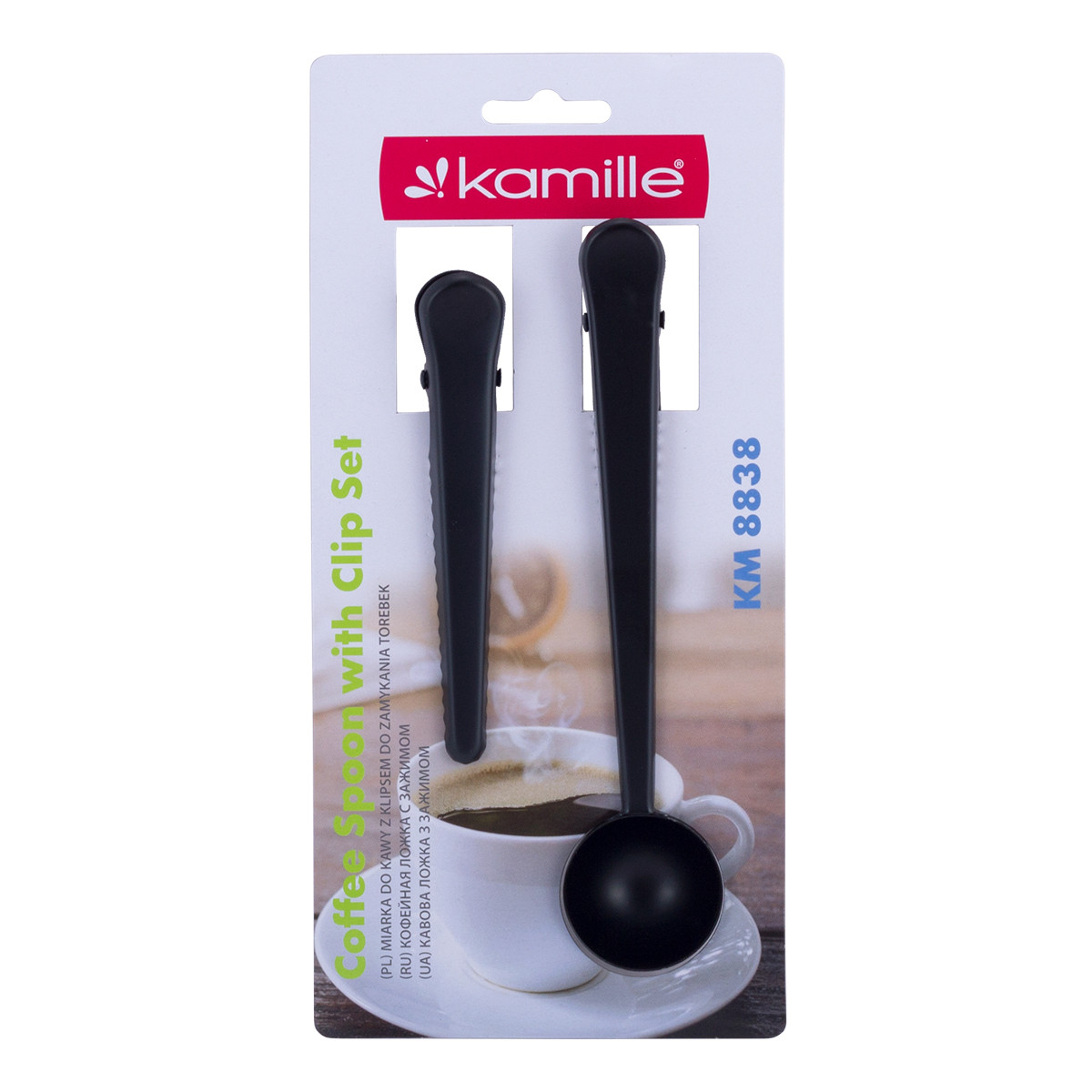 Мірна Ложка для кави Kamille з затиском + затиск 2 пр.(чорний) KM-8838