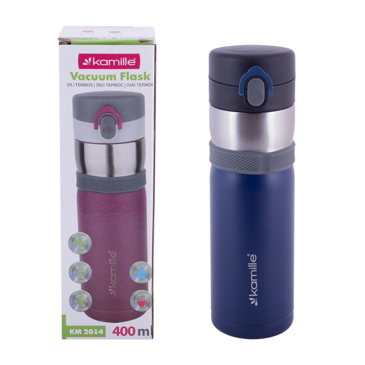 Термос-пляшка Синій 400мл з нержавіючої сталі KM-2014SN
