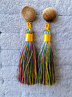 Сережки пензля жіночі гвоздики ґудзички сріблястого кольору довгі об'ємні різнобарвного кольору довжина 10 см