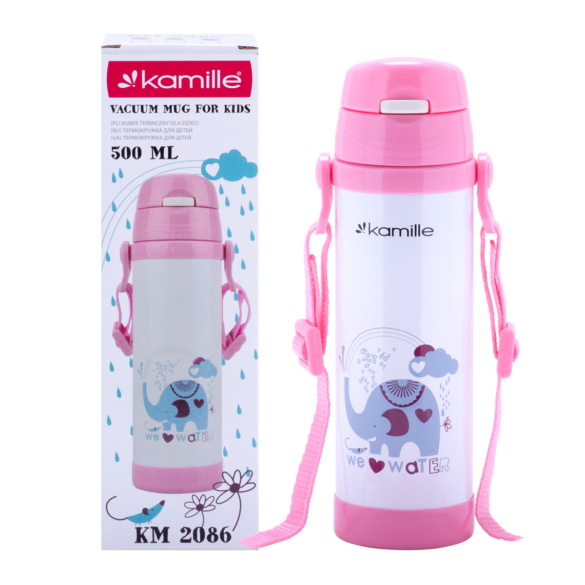 Термобутилка дитяча Рожевий 550мл з нержавіючої сталі KM-2086RZ