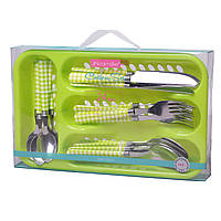 Набір столових приладів Зелений 24 предмета з нержавіючої сталі з пластиковими ручками і підставкою