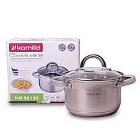 Каструля 2.1 л з нержавіючої сталі з кришкою і порожнистими ручками для індукції