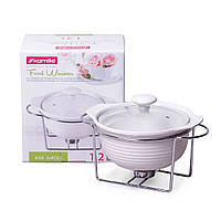 Марміт керамічний 1.2 л зі скляною кришкою та металевою підставкою KM-6400