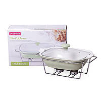 Марміт керамічний Оливковий 1.4 л зі скляною кришкою та металевою підставкою KM-6405