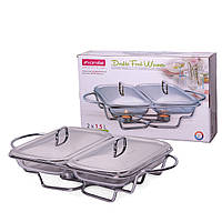 Марміт подвійний скляний 2*1.5 л з металевими кришками і підставкою