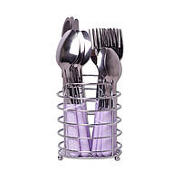 Набір столових приладів 24 пр. з нержавіючої сталі з пластиковими ручками і підставкою KM-5241