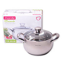 Каструля з кришкою 4.1 л з нержавіючої сталі і порожнистими ручками для індукції і газу KM-4013S