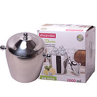 Відро для льоду з кришкою 2л з нержавіючої сталі з двома ручками KM-4356