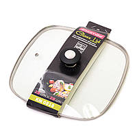 Кришка скляна квадратна 28см з металевим обідком KM-0818