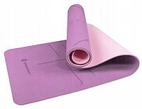 Фитнес-коврик Springos TPE 6 мм для фитнеса, йоги, пилатеса, тренировок Фиолетовый/розовый