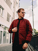 Бомбер-куртка стьобана утеплена весняна осінка чоловіча, колір червоний (бордовий)