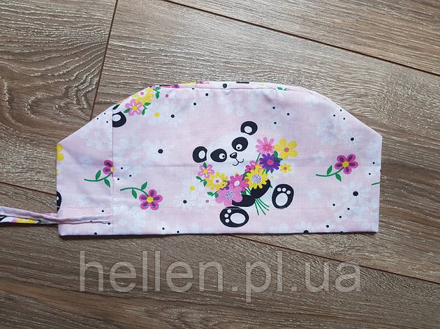 Принтована медична шапочка "Панди з букетом", фото 1