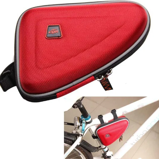 Велосипедна сумка під раму CBR трикутник кутова 190 х 130 х 70 мм Чорна червона, фото 1