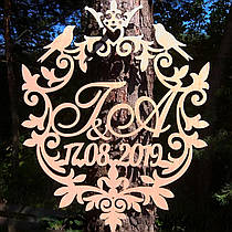 Фамільний Герб з Пташками Фанера 60х50см Весільні Ініціали, дерев'яна монограма, сімейний герб на весілля