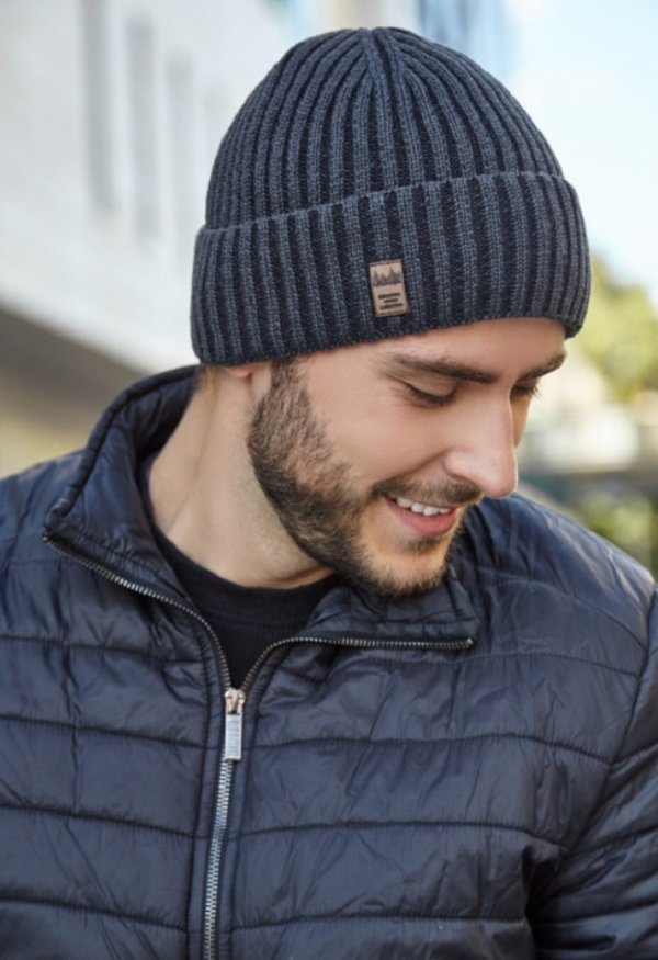 Шапка чоловіча в'язана на флісі Камет графіт-чорний розмір 56-59, фото 1