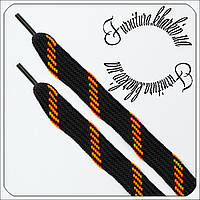 Шнурки широкие (18 мм) 120 см черно-оранжевого цвета.
