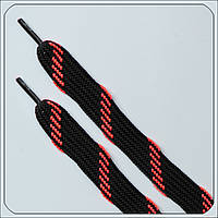 Шнурки широкие (18 мм) 120 см черно-кораллового цвета.