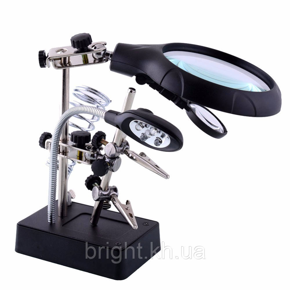 Тримач для плат із підставкою для паяльника та підсвіткою "Третяча рука" MG16129-C, фото 1