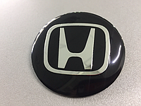 Наклейки Honda D56 мм алюминий (Серебристый логотип на черном фоне)