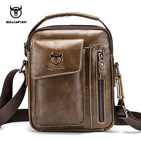 Чоловіча сумка через плече Натуральня шкіра Барсетка Чоловіча шкіряна сумка для документів планшет Коричнева