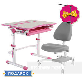 Комплект парта Lavoro L Pink + підліткове крісло для дому FunDesk Ottimo Grey