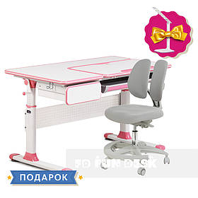 Комплект парта для дівчаток Cubby Toru Pink + підліткове крісло для дому FunDesk Primo Grey