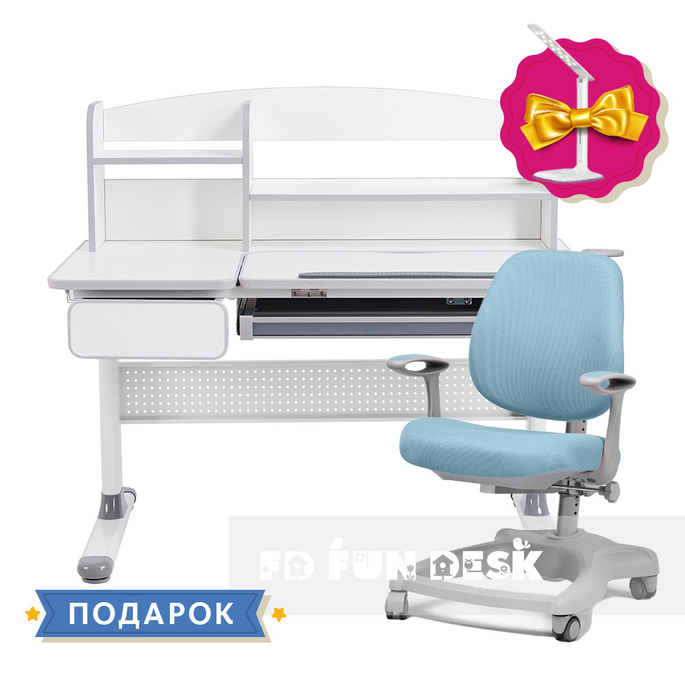 Комплект парта для школярів Cubby Grey Blue + ортопедичне крісло FunDesk Delizia Blue, фото 1