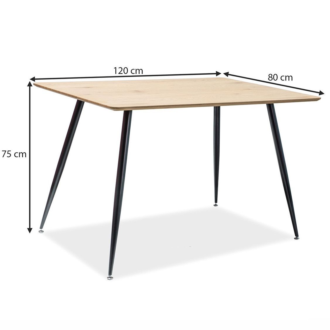 Прямокутний обідній стіл Signal Remus 120х80см для кухні дуб чорні ніжки в скандинавському стилі Польща