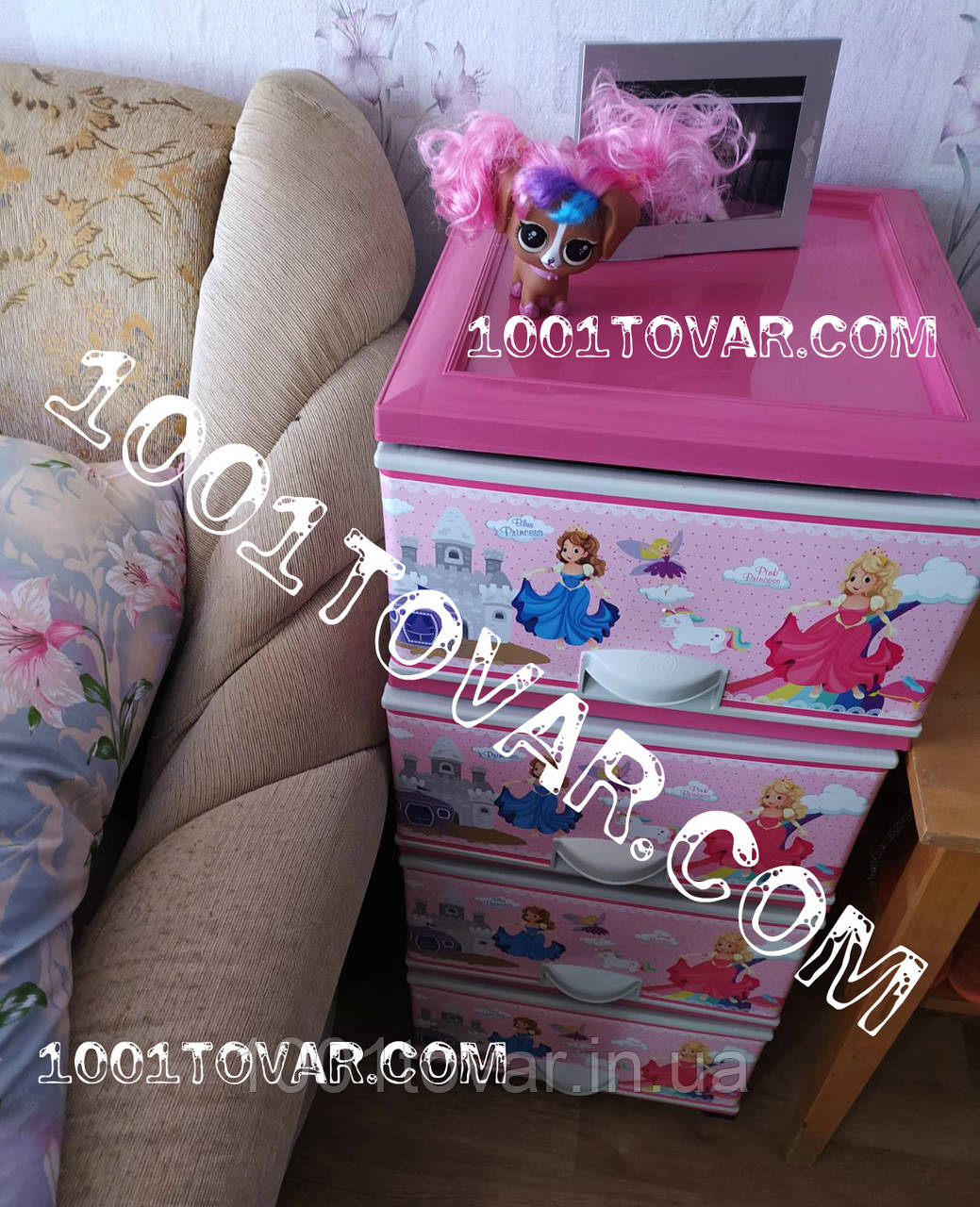 Комод пластиковий, з малюнком "Принцеси", 4 ящики, фото 1