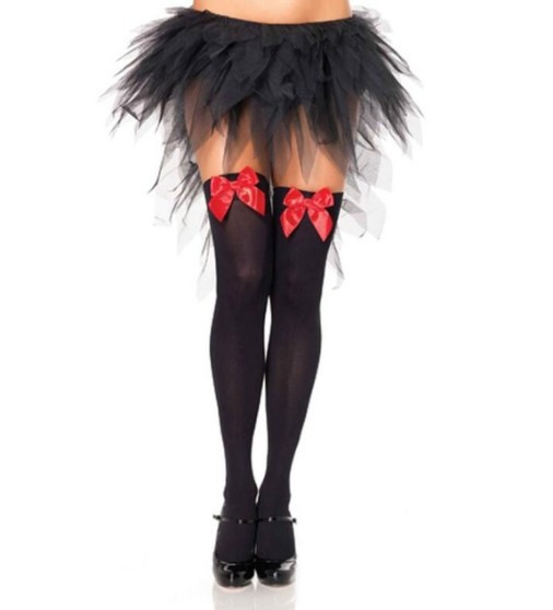 Панчохи чорні з атласним червоним бантом, фото 1
