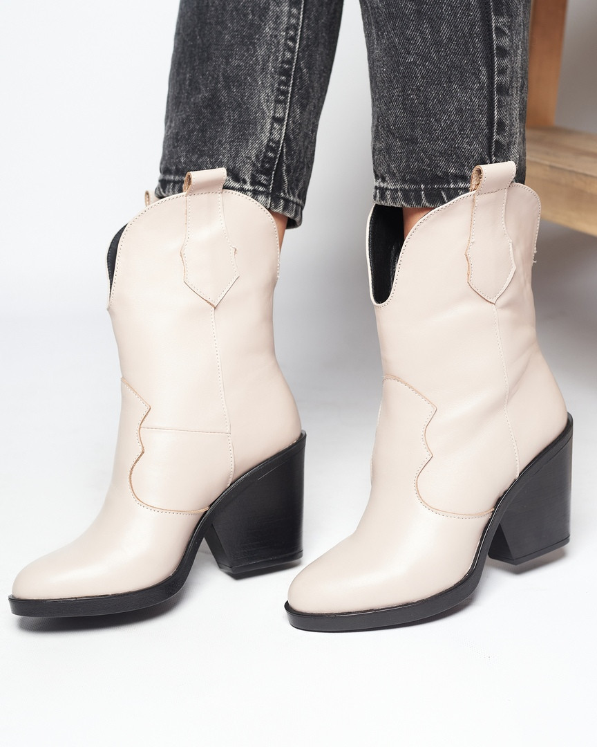 Жіночі зимові черевики козаки беж шкіра, фото 1