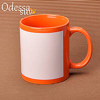Чашка цветная для сублимации с полем для запечатки оранжевая